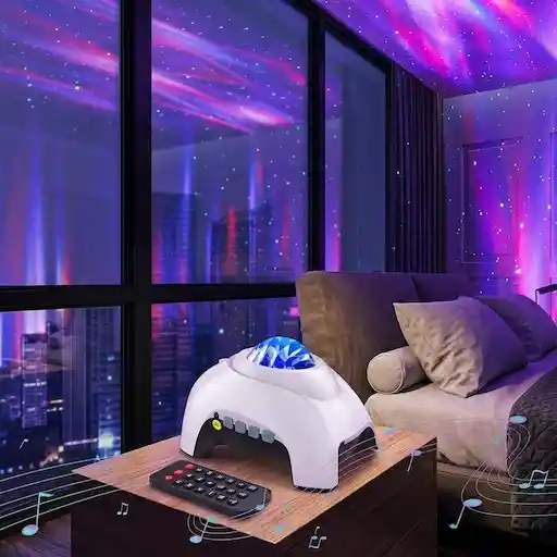 HODANS Northern Galaxy Aurora Projector White — star projector for bedroom with white noise and Bluetooth