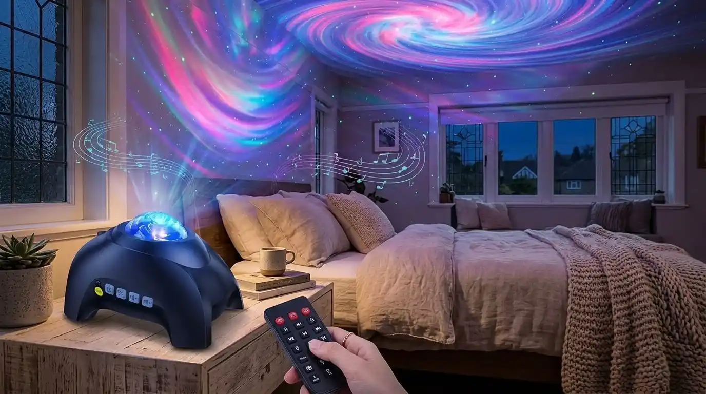 HODANS galaxy projector creating stunning aurora northern lights effect in a dark room